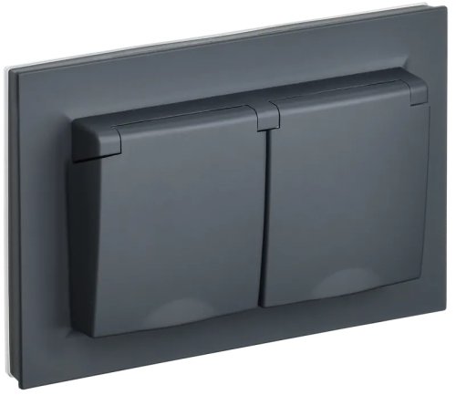 Розетка с заземлением IEK Brite РСбш12-3-44-БрГ 1-м. 2 мод. крышка шторки IP44 графит картинка